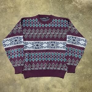 Vintage 90s Van Heusen Burgundy Pattern Sweater